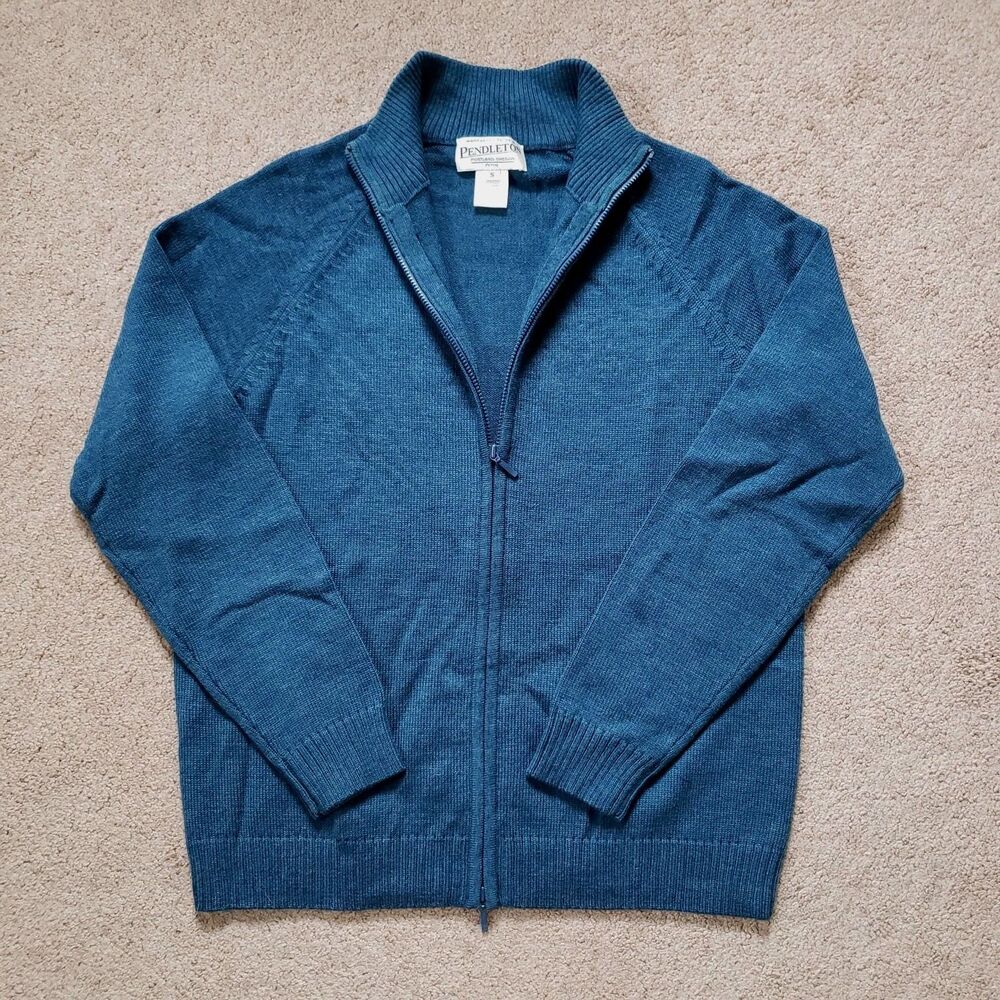 Vintage Pendleton Cardigan Sweater 90% Merino Wool Nylon Blend Teal Green Size S